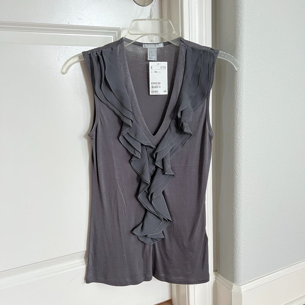 H&M Ruffle Sleeveless Top Gray NWT